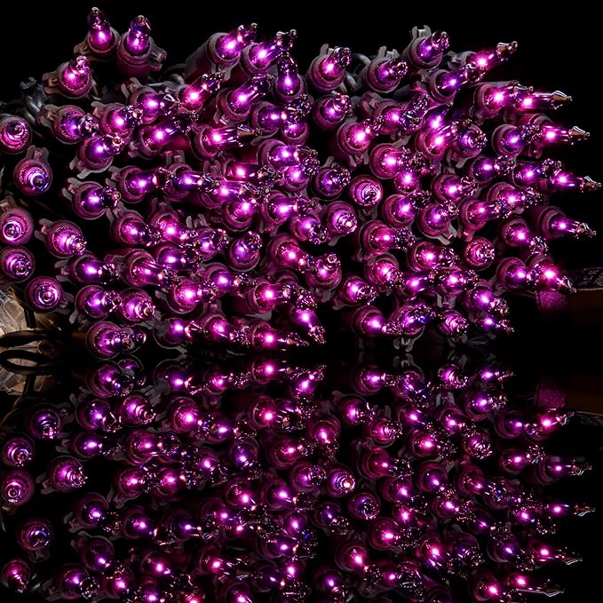 YULETIME Purple String Lights with Black Wire, Pack of 2 Strands 33 Ft 100 Count UL Certified Outdoor Halloween String Lights (Purple - Black Wire)
