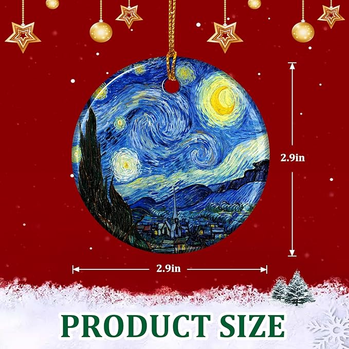 Starry Night Style Christmas Ornaments, Christmas Ornaments Ceramic Art Ornament Starry Night by Van Gogh – Artist Ornaments for Christmas Tree, Elegant Blue Ornaments for Tree, Art Holiday Decor
