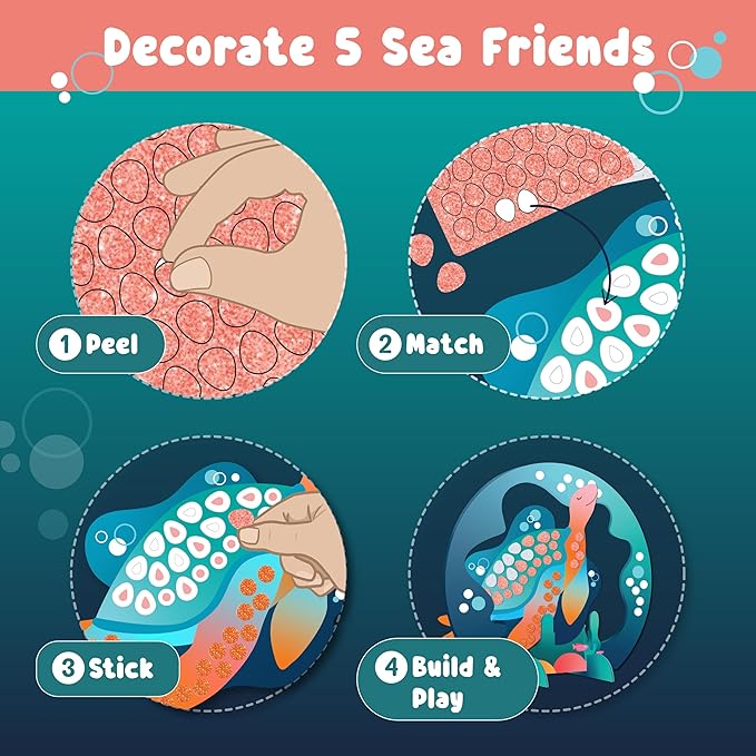 BINCA Foam Sticker Mosaic Art Activity, 750+ 3D Glitter Foam Stickers, 5 Underwater Animals with Display Arch, Christmas Stocking Stuffers, DIY Mess-Free Activity, Gifts for Boys & Girls Ages 5,6,7,8