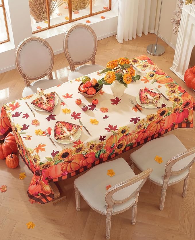 Honellaty Thanksgiving Tablecloth 60x102 Inch Rectangle Table Cloth, Fall Pumpkin Sunflower Table Cover for Dinner, Thanksgiving, Harvest, Holiday Decor