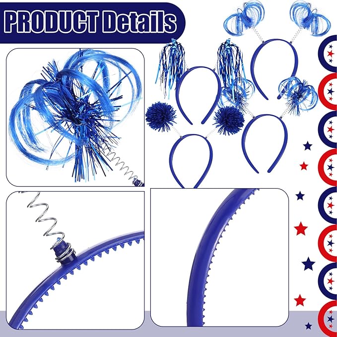 Censen 12 Pcs Christmas Pom Pom Headbands Spirit Party Headwear Tinsel Ponytails Head Bopper for Birthday Holiday