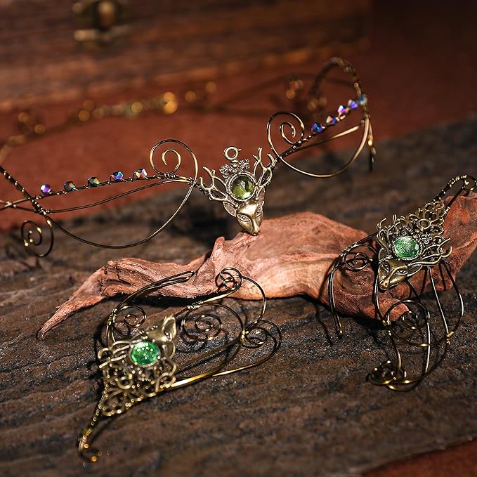 Renaissance Fairy Tale Costume Set - Elf Ear Cuff Earrings Decorative Medieval Fairy Winding Tiara Crown for Cosplay