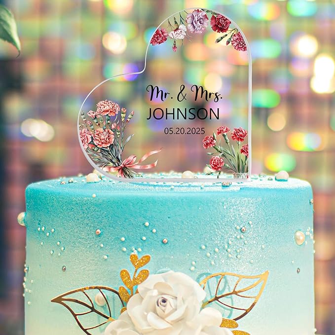 Custom Wedding Heart Acrylic Plaque,Mr & Mrs Cake Topper,Personalized Wedding Keepsake/Gift/Sign (Style 5)