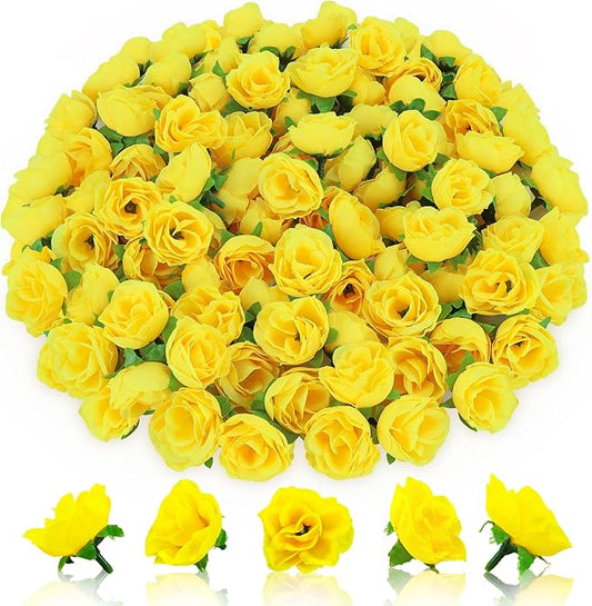 100pcs Yellow Roses Artificial Flowers,Artificial Yellow Roses Bulk,Yellow Silk Rose for Decations,Fake Yellow Rose for Wall DIY Party Decoration (1.3 Inch)