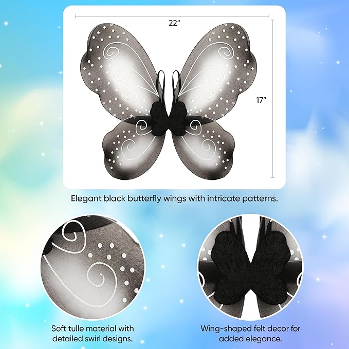 Funcredible Butterfly Wings with Chunky Glitter - Butterfly Costume - Fairy Wings Costume Set - Fairy Costume for Woman