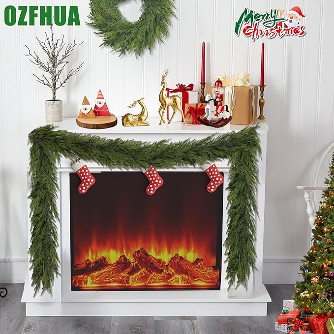 6FT Christmas Garland for Decoration Home Indoor Outdoor, Realistic Christmas Pine Garland Artificial Real Touch Greenery Cedar Garland Mantel Window Table Holiday Thanksgiving Winter Xmas Décor - 2
