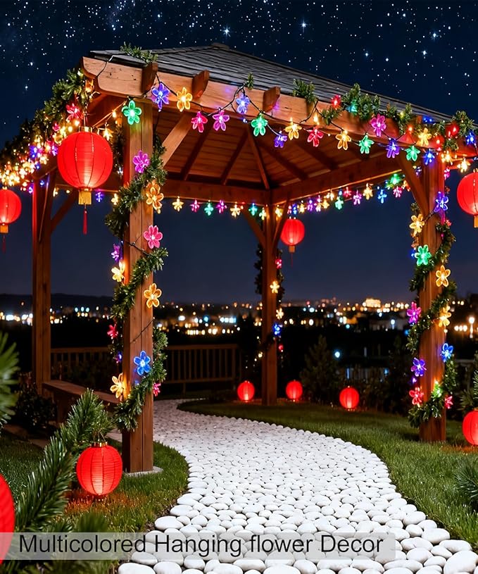 Pastel Flower String Lights Indoor Decorations, 33ft 100 LED USB Plug in Aesthetic Cherry Blossom Floral Lamp for Christmas Tree Vines Wall Ceiling Spring Garden Hanging Decor, Multicolored