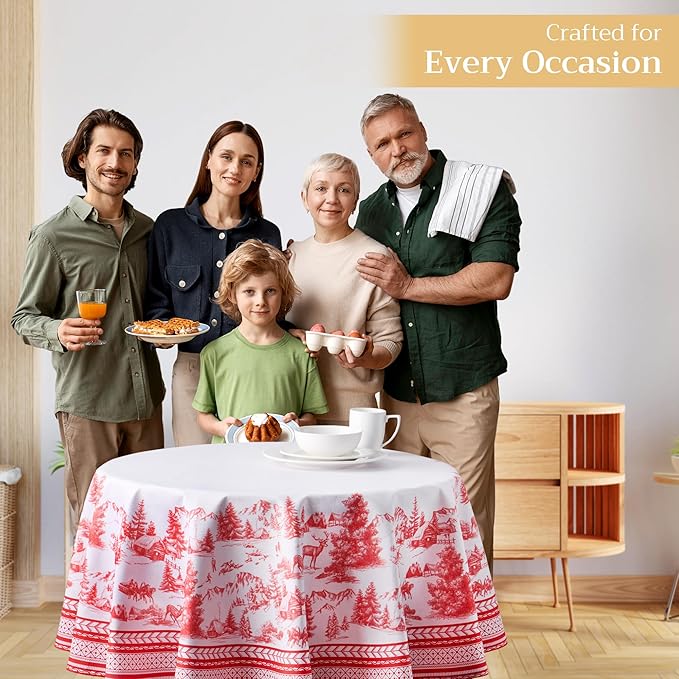 Maison d' Hermine Table Cloth Round Table 100% Cotton 69 Inches Fall Tablecloth Reusable Everyday Use for Thanksgiving Christmas Decorations Dining Farmhouse Party (Winter Jouy)