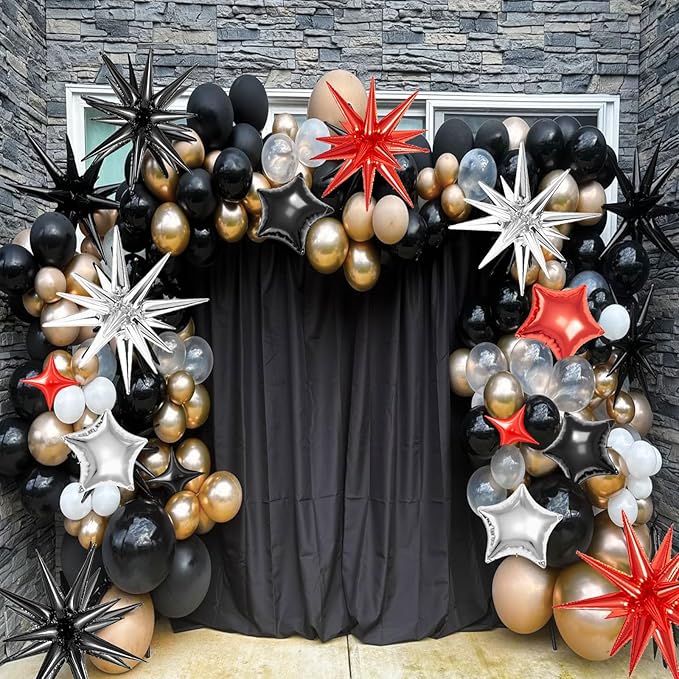 21 Pcs Star Balloons,22/18/10 Inch Star Foil Mylar Balloon,Spike Balloon and Four Pointed Balloons for Party Supplies Christmas Birthday Wedding Photo Booth (Silver Black Red)