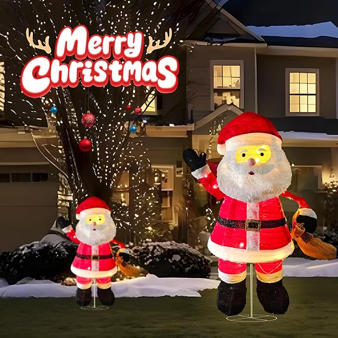 LED Lighted Christmas Santa Claus Outdoor: JALUNIVERSAL TRI 48 Inch Christmas Santa Holiday Yard Decorations - Plug in for Holiday New Year Winter Lawn Garden - for Front Yards Patio