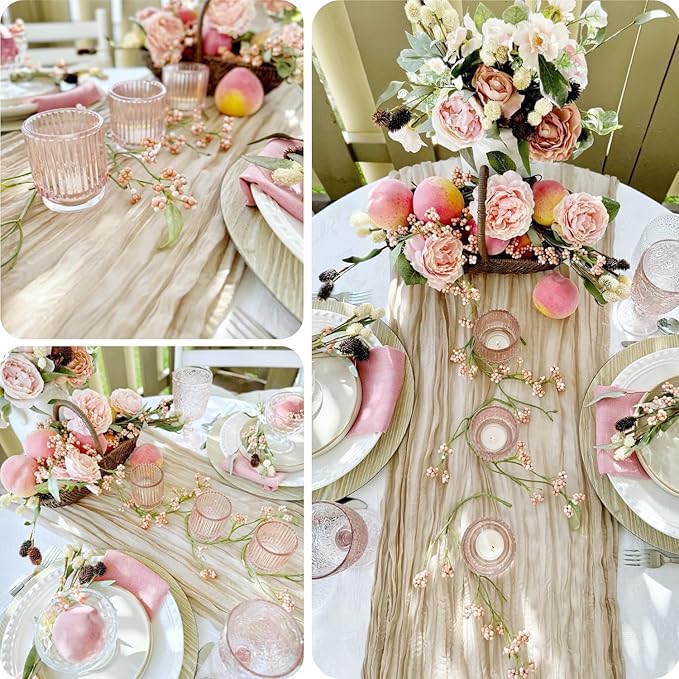 10 Pack Beige Table Runner 120 Inch Cheesecloth Table Runner 10FT Rustic Boho Gauze Table Runner Long Cheese Cloth Table Runner Semi Sheer Runners for Wedding Bridal Baby Shower Party