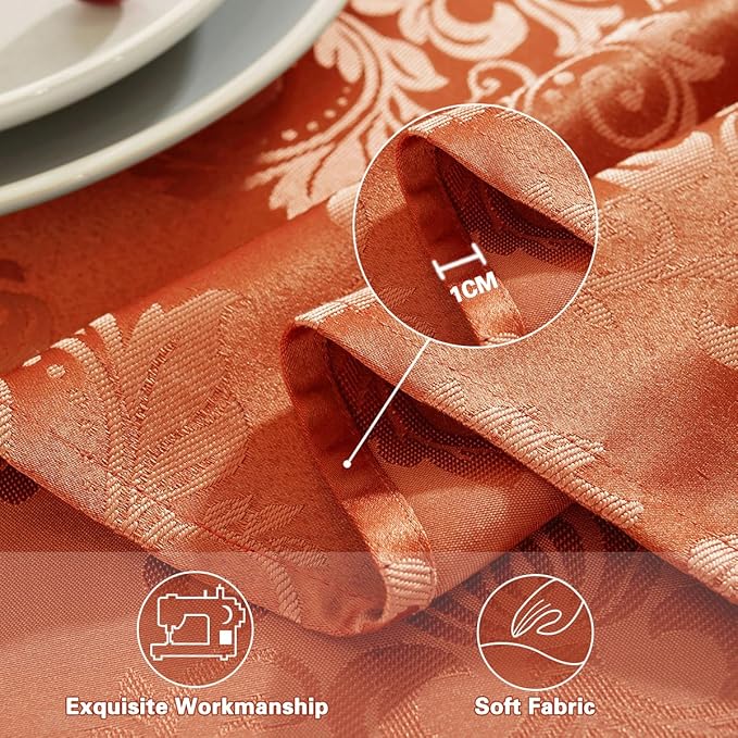 SASTYBALE Thanksgiving Tablecloth Rectangle 60 x 120 Inch Waterproof Oil Proof Washable Jacquard Damask Table Cloths, Polyester Table Cover for Fall, Autumn, Harvest, Holiday Party, Burnt Orange/Rust