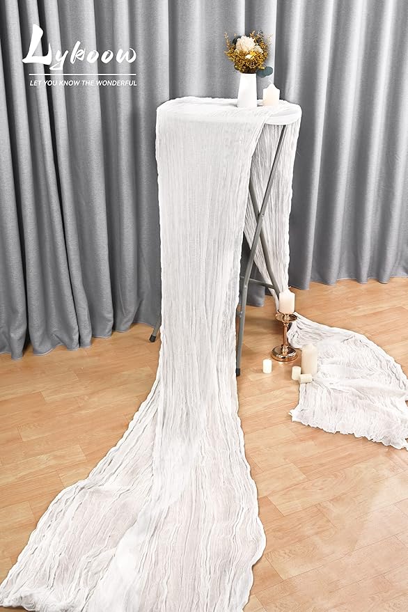 10 Packs White Cheesecloth Table Runner, 10Ft x 35" White Rustic Gauze Boho Wedding Table Runner Decoration, Wedding Table Decor Table Cloth for Wedding Party Bridal Shower Table