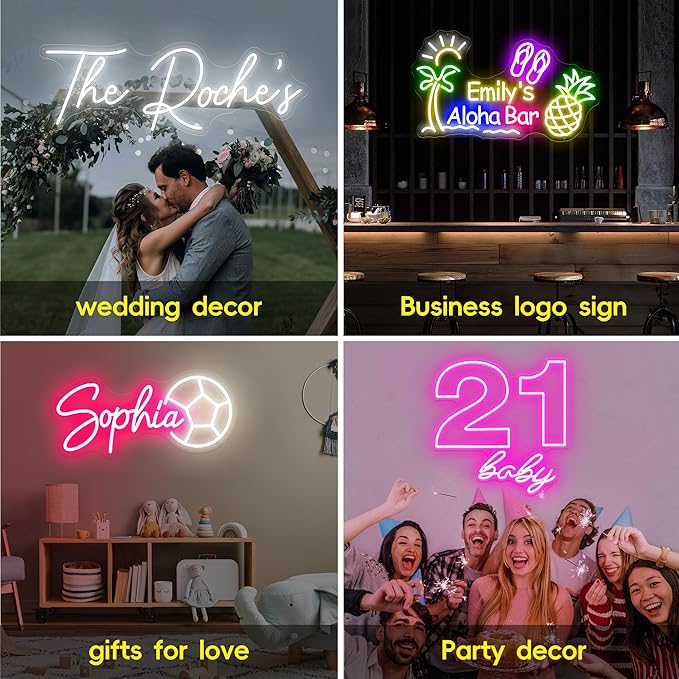 Custom Neon Sign for Wall Decor, Personalized Large Neon Light Sign Customizable for Bedroom Home Decor Wedding Birthday Gifts Party Bar Shop Name Logo Lights