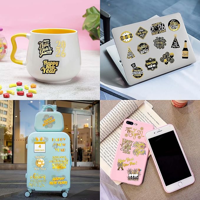 Happy New Year 2026 Temporary Tattoos Stickers – 96PCS Gold New Year’s Eve Party Favors, Decorations, Countdown Celebration Supplies, Holiday Festival Accessories Gifts for Kids and Adults