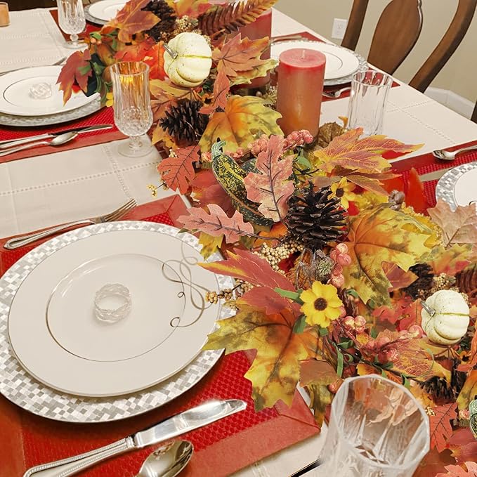 Artgar Fall Garland - 6 Ft Maple Leaf Pumpkin Berry Garland - Fall Decor Garlands with 30 Warming Lights for Thanksgiving Halloween Mantel Table Indoor Outdoor Decor
