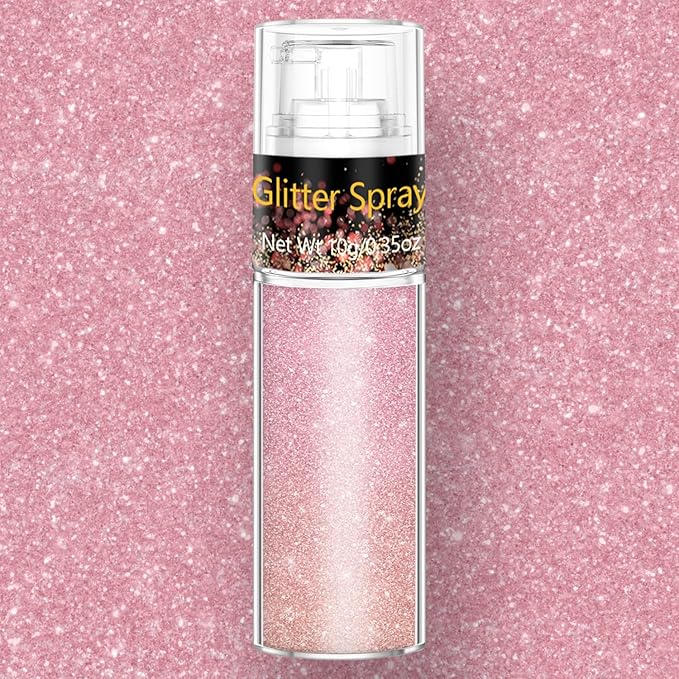 Rose Pink Hair and Body Glitter Spray 10g, Ultra Fine Shimmer Mist for Prom, Wedding, Date Night, Face Body Makeup Glow, Festival Sparkle Powder, Craft Nail Art Decoration