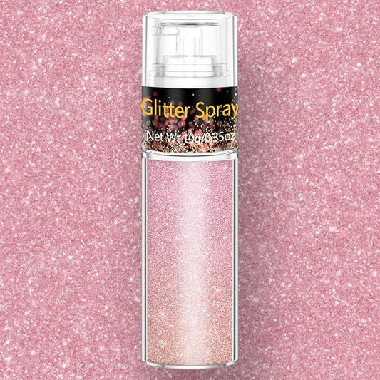 Rose Pink Hair and Body Glitter Spray 10g, Ultra Fine Shimmer Mist for Prom, Wedding, Date Night, Face Body Makeup Glow, Festival Sparkle Powder, Craft Nail Art Decoration