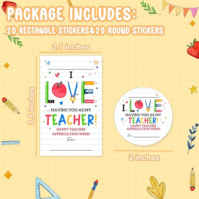 Teacher Appreciation Gift Tags, 40 Pcs Thank You Tags, Colorful Stickers for Presents Wrapping Envelope Seals Lables Boxes Cards Party Favor Decorations A04