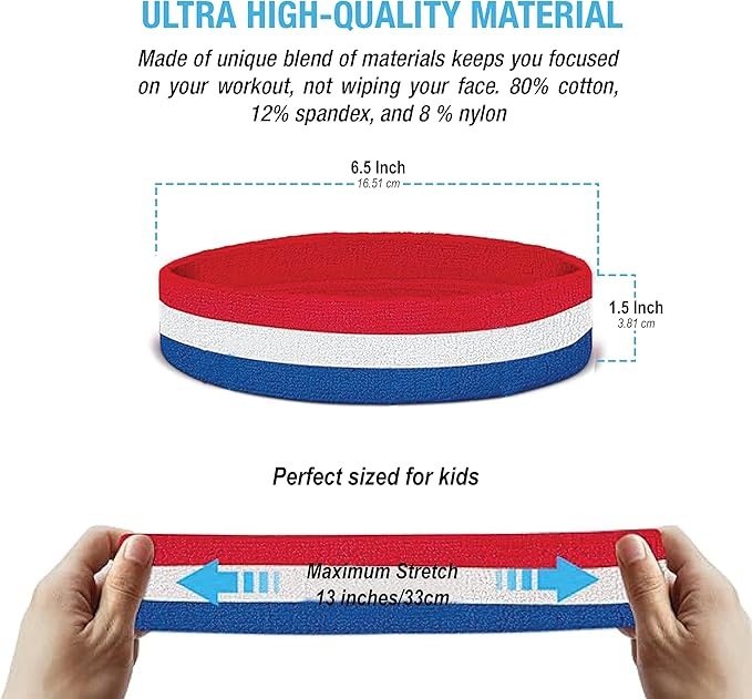 Suddora Toddlers Headbands, Sports Sweatbands for Kids, Non-Slip and Lightweight Fabric Bands for Youth Basketball, Soccer, and Tennis, Moisture-Wicking Bands for Cosplay & Costumes