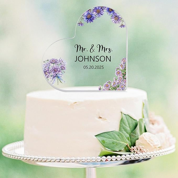 Custom Wedding Heart Acrylic Plaque,Mr & Mrs Cake Topper,Personalized Wedding Keepsake/Gift/Sign (Style 4)