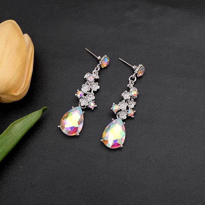 CSY Elegant Crystal Costume Jewelry Sets Flower Bridal Necklace Earrings Stretch Bangle Set for Bride Bridesmaid Wedding Dress Accessories