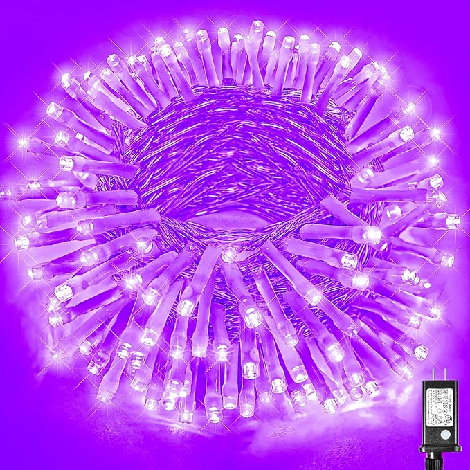 Vivideal 99ft 300 LED Christmas Lights Outdoor Waterproof, Purple String Lights Clear Wire with 8 Modes Plug in Purple Christmas Light for Tree Party Decorations