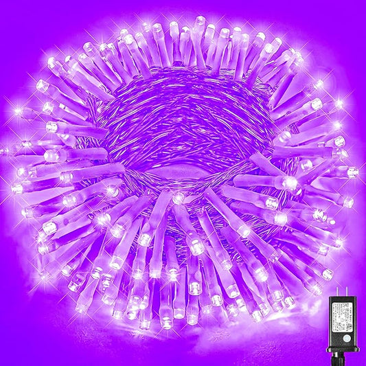 Vivideal 99ft 300 LED Christmas Lights Outdoor Waterproof, Purple String Lights Clear Wire with 8 Modes Plug in Purple Christmas Light for Tree Party Decorations