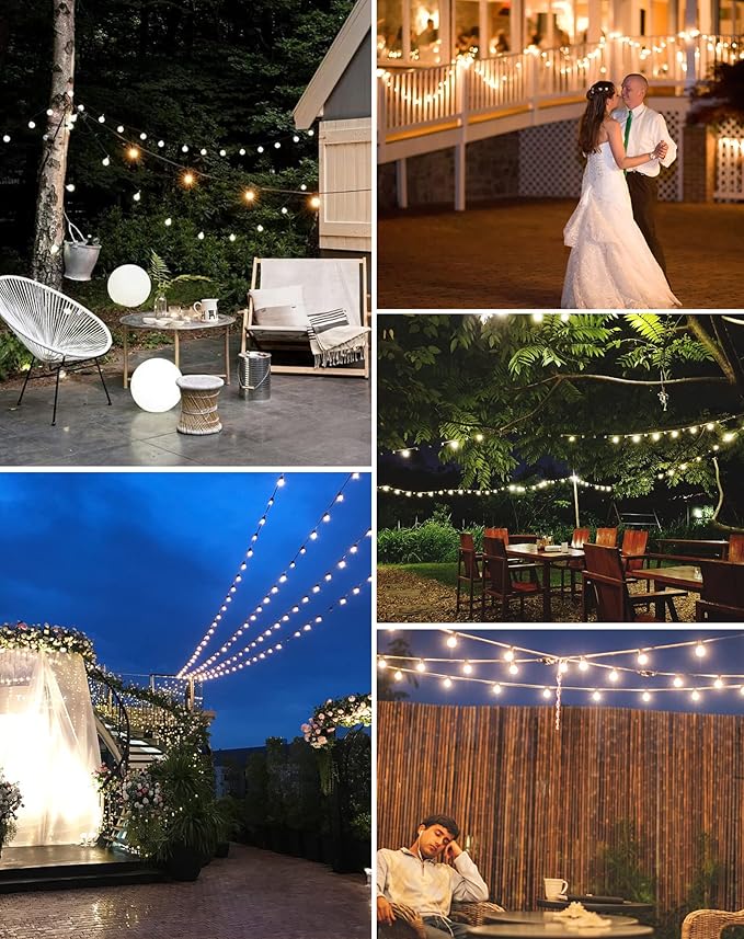 Outdoor String Lights Waterproof, 300FT Patio Lights with 146 Shatterproof G40 Globe Bulbs(6 Spare), Connectable Dimmable LED Hanging String Lights for Outside Backyard Porch Balcony (150FT x 2)