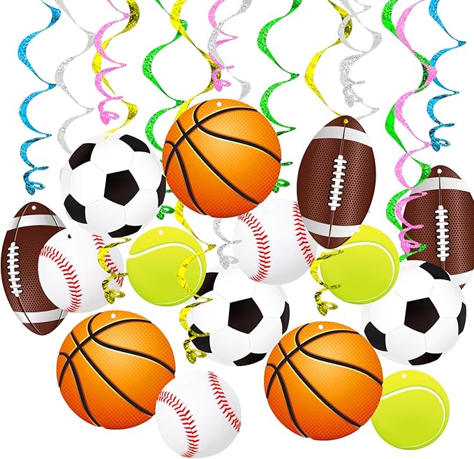 Sports Hanging Swirls Banner Decor 60 Pieces Foil Ceiling Hanging Swirls Streams Banner Decorations Garland for Kids Sport Celebrating Events Birthday Party Supplies Room Wall Decor