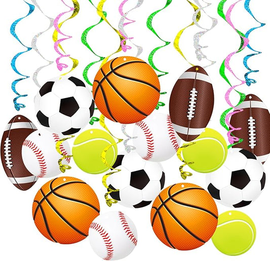 Sports Hanging Swirls Banner Decor 60 Pieces Foil Ceiling Hanging Swirls Streams Banner Decorations Garland for Kids Sport Celebrating Events Birthday Party Supplies Room Wall Decor