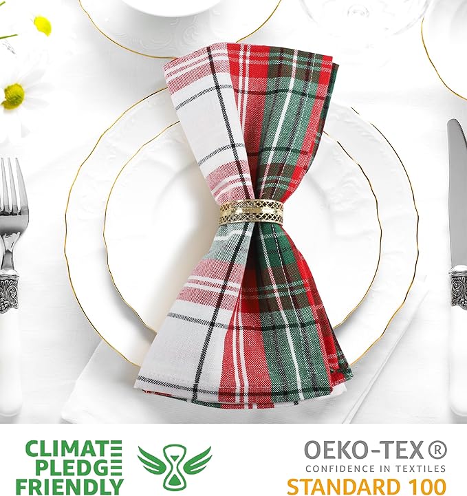 Urban Villa Cloth Napkins (Set of 12) 20x20 Inches 100% Cotton Dinner Napkins Hotel Quality Reusable & Washable Table Dinner Napkins for Home & Weddings -(Christ Checks)