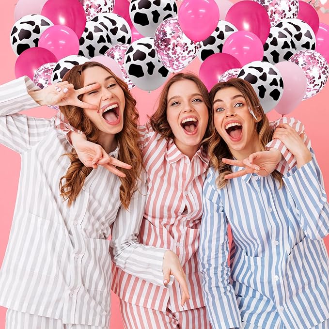 Cowgirl Balloons 95pcs Pink Western Cow Print Latex Confetti Balloon for Western Disco Cowgirl Retro Horse Last Rodeo Bachelorette Party Cow Theme Baby Bridal Shower Wedding Birthday Decor