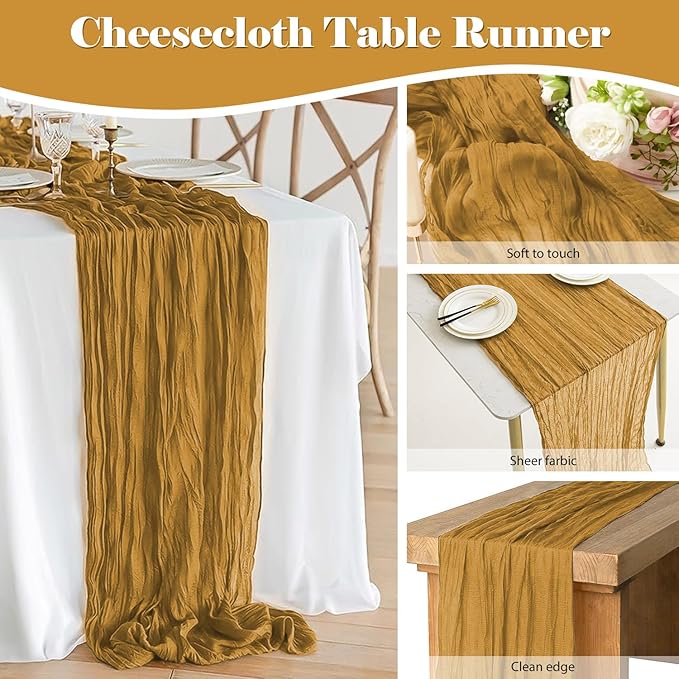 2 Pack 10 Ft Cheesecloth Table Runner Yellow Gauze Long Table Runners Boho Gauze Cheese Cloth Table Runner Rustic Sheer Runner for Wedding Party Table Decor ( 35 x 120 Inch )