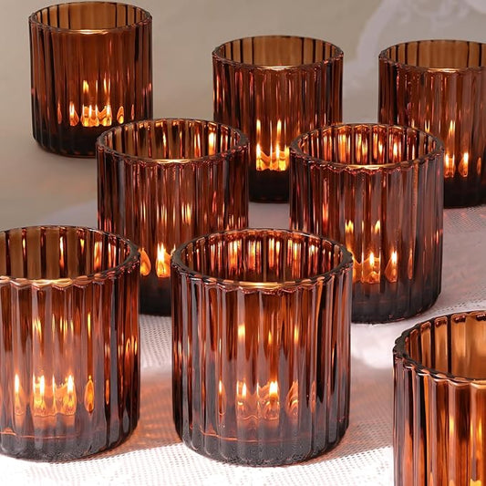 Amber Large Votive Candle Holder Set of 8, Tea Lights Candle Holders for Wedding Table Centerpieces, Boho Decor, Home Dinner Birthday Party Decor, Bridal Shower and Holiday Decorations