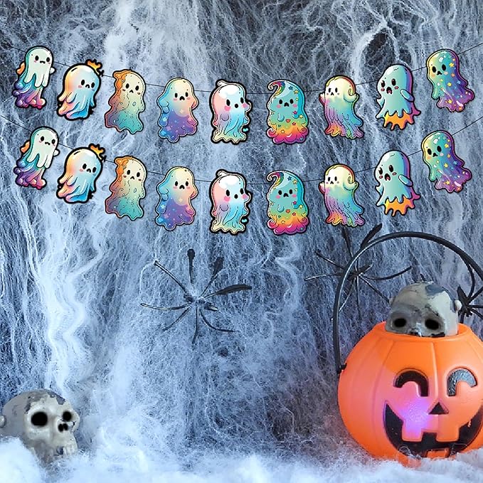 Cute Ghost Halloween Party Decorations Streamers - 18Pcs Hanging Swirl Ceiling Garland,Birthday Happy Boo Day Classroom Outdoor Indoor Decor Banner Supplies Burgleda