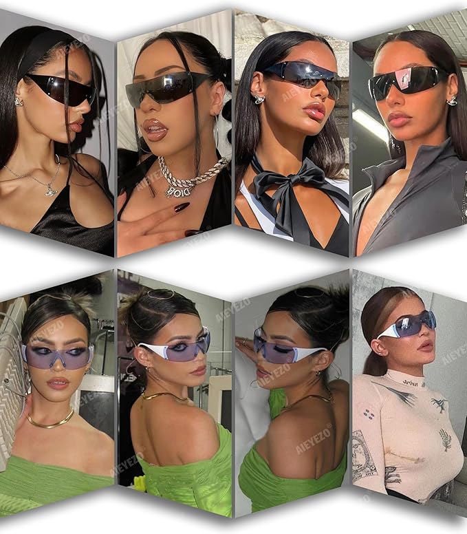 AIEYEZO Oversized Y2K Sunglasses for Women Men Trendy Retro Wrap Around Big Shield Sun Glasses