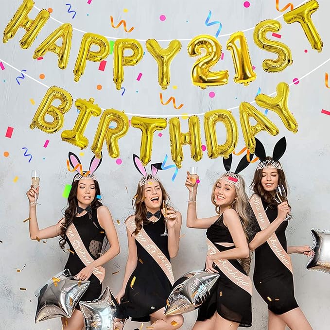 76pcs Happy Birthday Balloon Banner, Gold Balloons Letters, Personalized 16" Mylar Foil Birthday Decorations includes 2 Sets A- Z, 1 set Number 0-9 and "HAPPY BIRTHDAY" letters (with Balloon Pump)