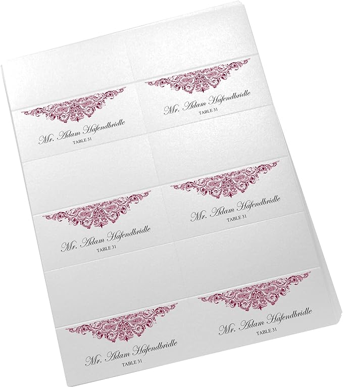 Paisley Printable Place Cards, Burgundy (Choose Color), Set of 150 (25 Sheets), Laser & Inkjet Printers - Wedding, Party, Dinner, and Special Events - Made in the USA
