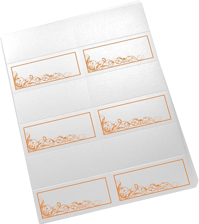 Scribble Vintage Swirl Printable Place Cards, Orange (Choose Color), Set of 150 (25 Sheets), Laser & Inkjet Printers - Wedding, Party, Dinner, and Special Events