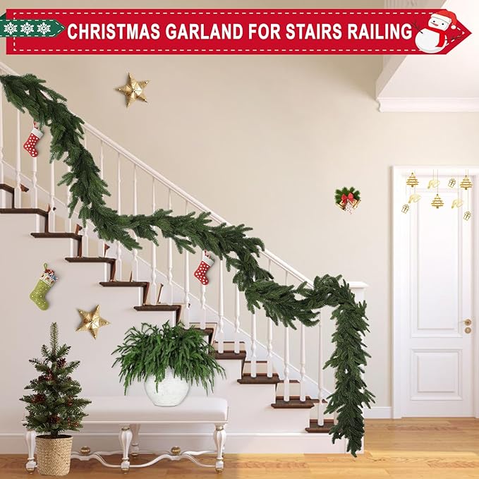 6 Ft Realistic Christmas Garland,Natural Droopy,Soft Bendable Cedar Garland, Lifelike Garland Christmas Decorations,Christmas Garland for Mantle Table Fireplace Stairs Christmas Decorations Outdoor