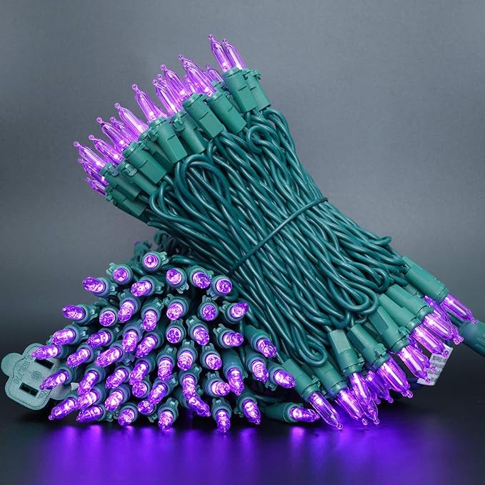 YULETIME Purple LED Christmas Lights 200 Count 50 ft, Pack of 2 Strands 25 ft 100 Lights UL Certified String Light Set (Purple)
