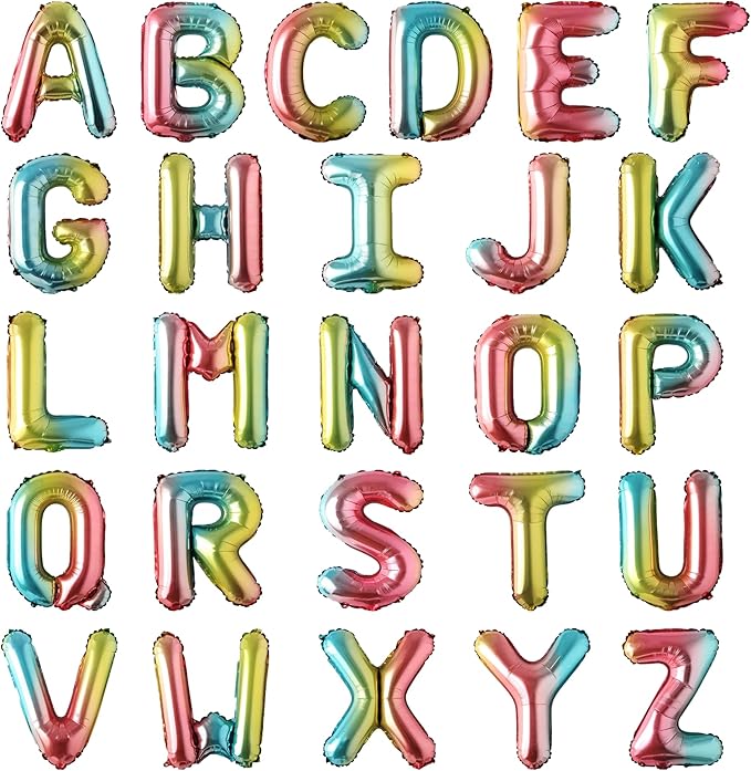 Letter Balloons 16 Inch Mylar Foil Alphabet Letter A-Z Balloons Set for Wedding Birthday Party Decoration Banner Custom Phrase 26 Pieces (rainbow)