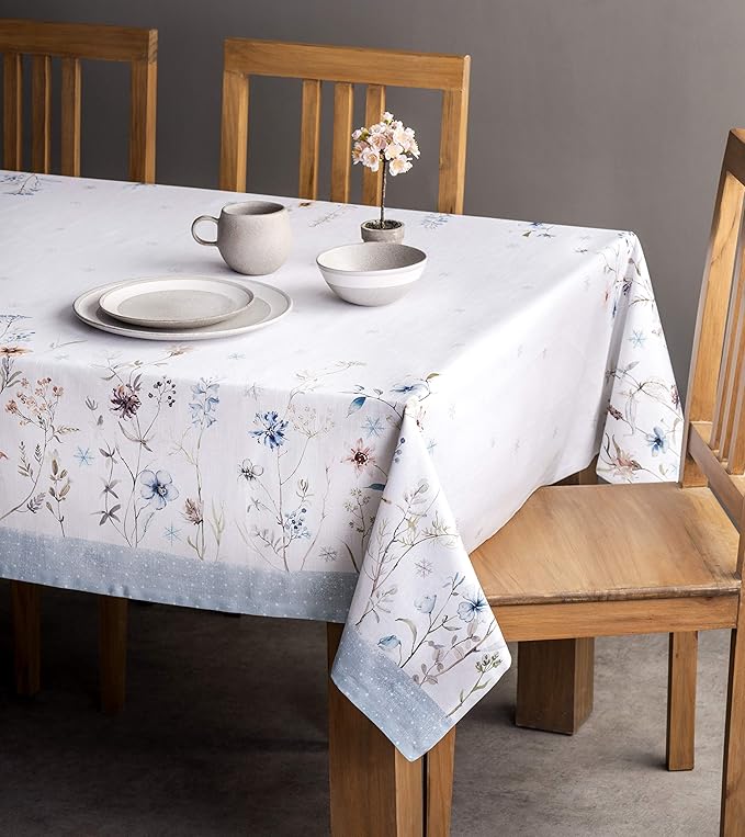 Maison d' Hermine Table Cloth Square Table 100% Cotton 60 x 60 Inches Fall Tablecloth Reusable Everyday Use for Thanksgiving Christmas Decorations Dining Farmhouse Party (Ice Florals)