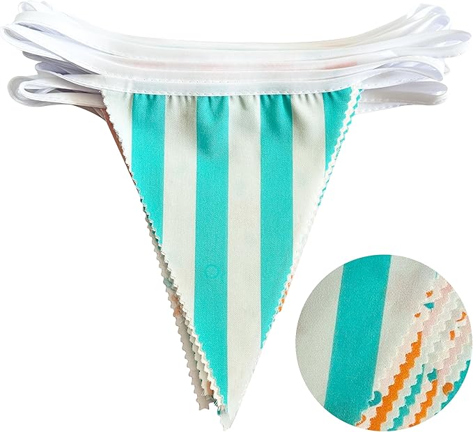 32Ft Italian Summer Party Decorations Orange Green Summer Wavy Floral Stripe Fabric Pennant Banner Triangle Flag Garland Streamer for Last Toast Coast Birthday Summer Baby Shower Bachelorette Supplies