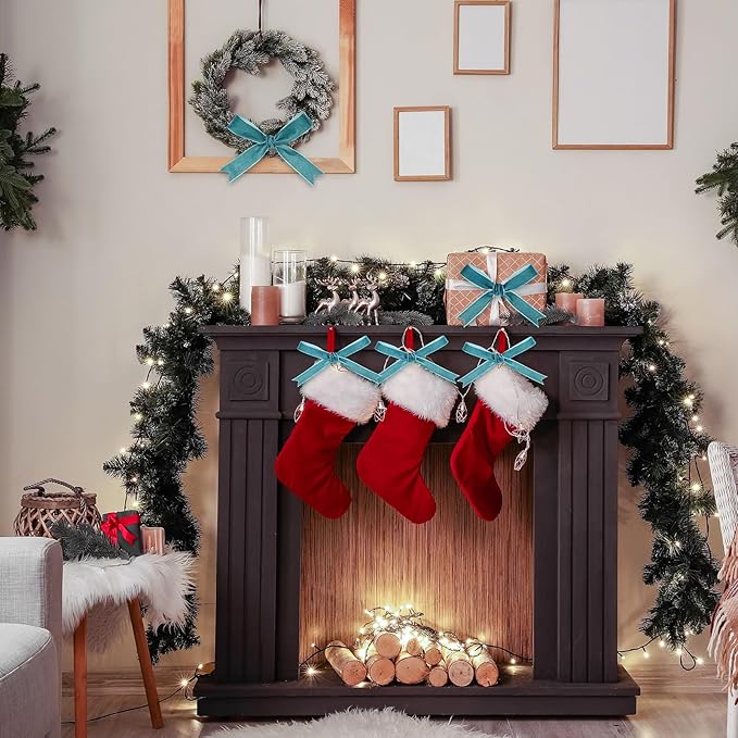 Yilloog 3/8'' 5/8'' 1'' 90 Yards Christmas Velvet Ribbon Vintage Satin Fabric Velvet Ribbon Roll for Christmas Tree Ornaments Decoration Gift Wrapping Bow DIY Crafts (Teal Blue)