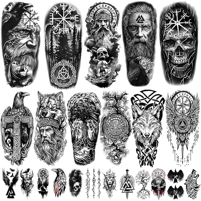 77 Sheets Temporary Tattoo for Women Men, 17 Sheets Half Arm Black Scary Lion Wolf Tiger Skull Skeleton Fake Tattoos, 60 Sheets Ealge Tribal Tiny for Adult Kids Body Tattoos Stickers Realistic