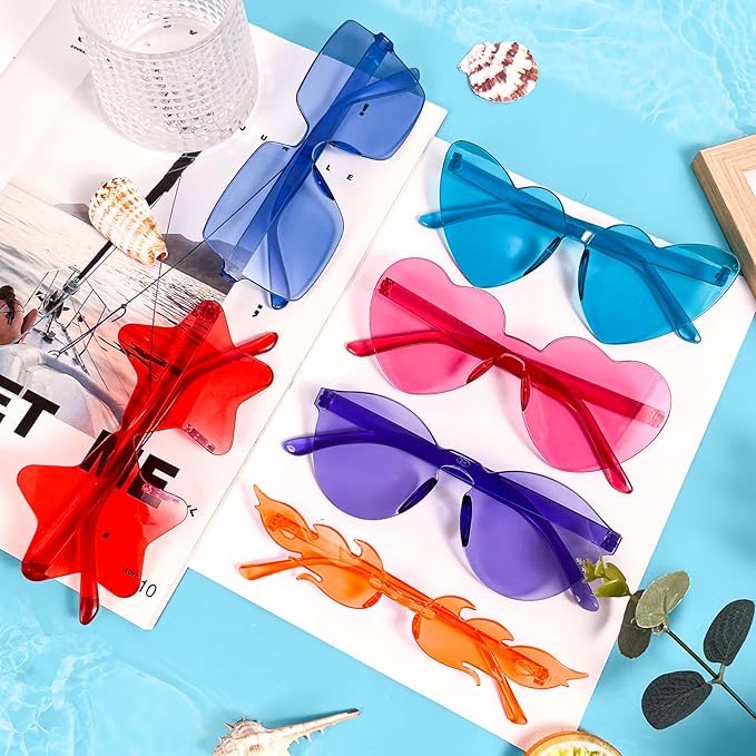 Pibupibu 12/24 Pack Fun Mixed Rimless Party Glasses Bulk, Colorful Funny Sunglasses Set for Bachelor Party Favors
