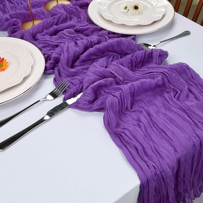 6 Pack Purple Cheesecloth Table Runner 10FT Boho Cheese Cloths Gauze Fabric Table Runners 120 Inch Rustic Sheer for Wedding Birthday Party Baby Shower Centerpiece Home Decorations