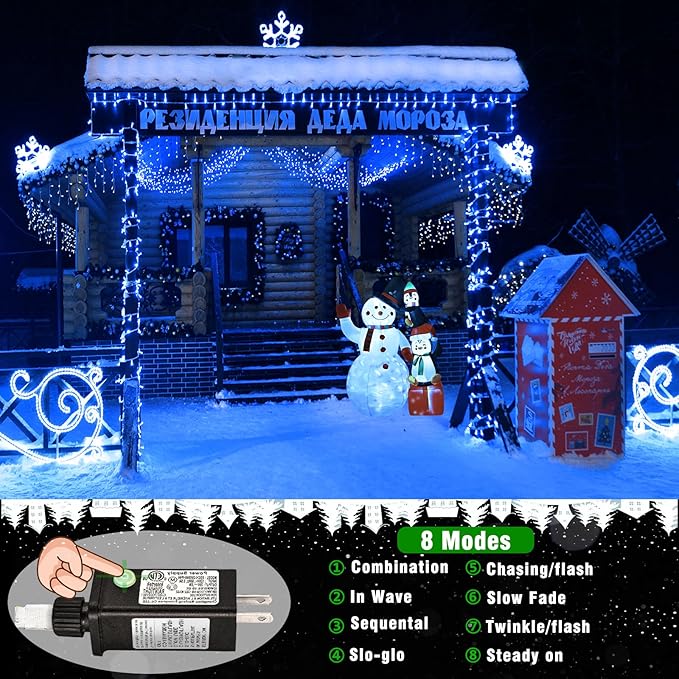 Vivideal Blue Christmas Lights Outdoor, 262FT 800 LED Blue String Lights for Outside with 8 Modes Timer Memory for Patio Xmas Tree Decorations